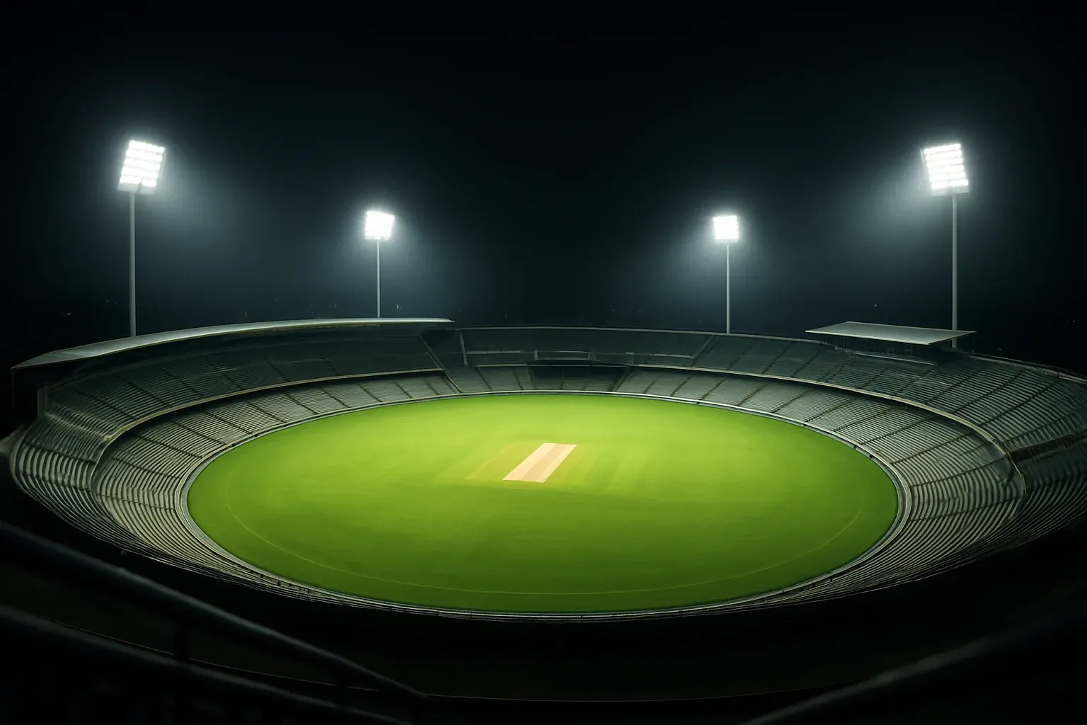 Night Cricket Stadium Aerial view of cricket stadium at night with bright floodlights