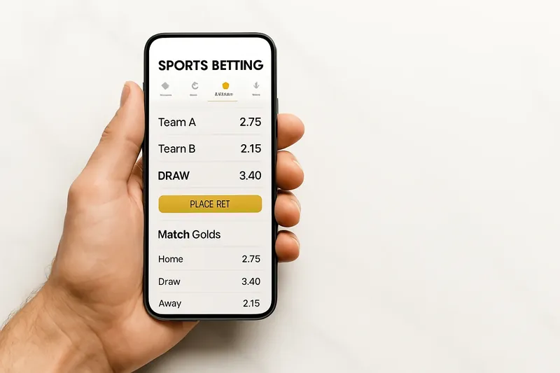 Hand holding smartphone showing sports betting odds on marble surface
